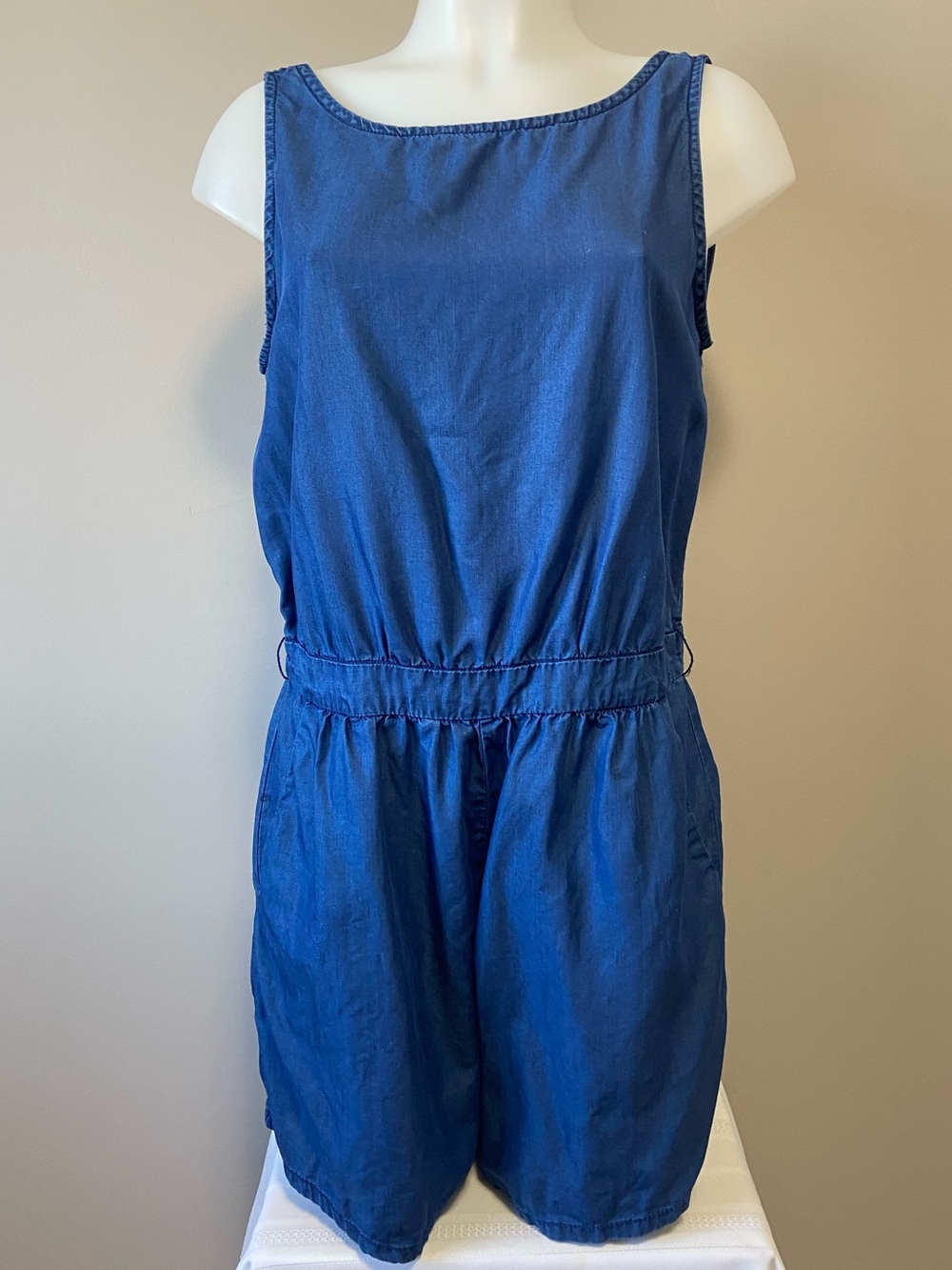 Zara Sleeveless Navy-Blue Cotton Romper